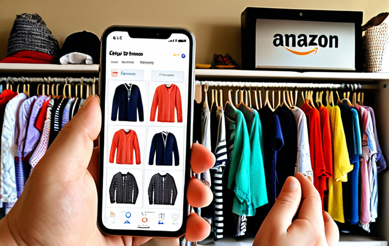 **A parent meticulously comparing prices of children's clothes on a smartphone, with multiple browser tabs open showing different online retailers like Amazon and eBay. The background should suggest a busy but organized family home.**