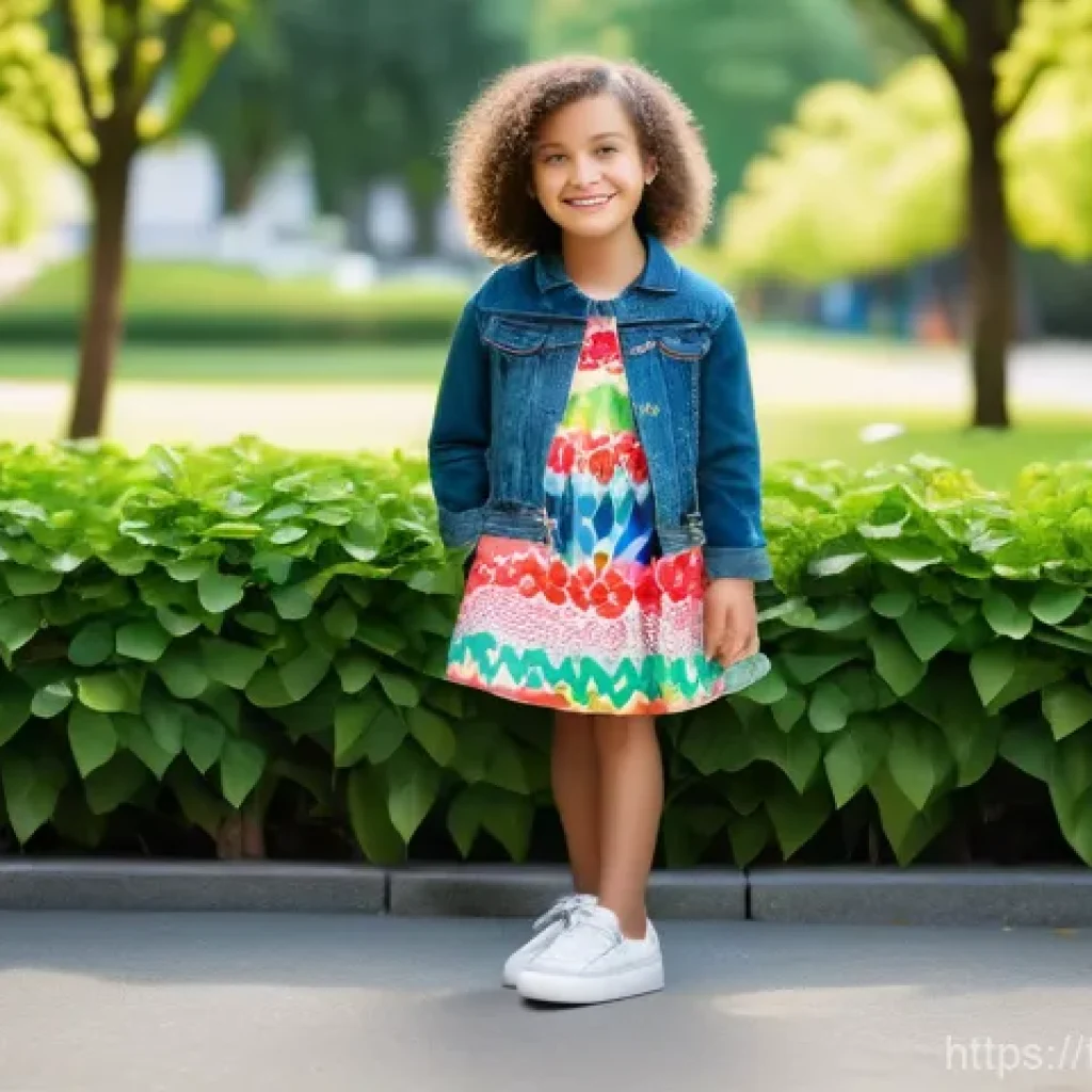 아동 브랜드 가성비 제품 - **Prompt:** A vibrant, high-quality photograph featuring a stylish young girl, aged approximately 7,...