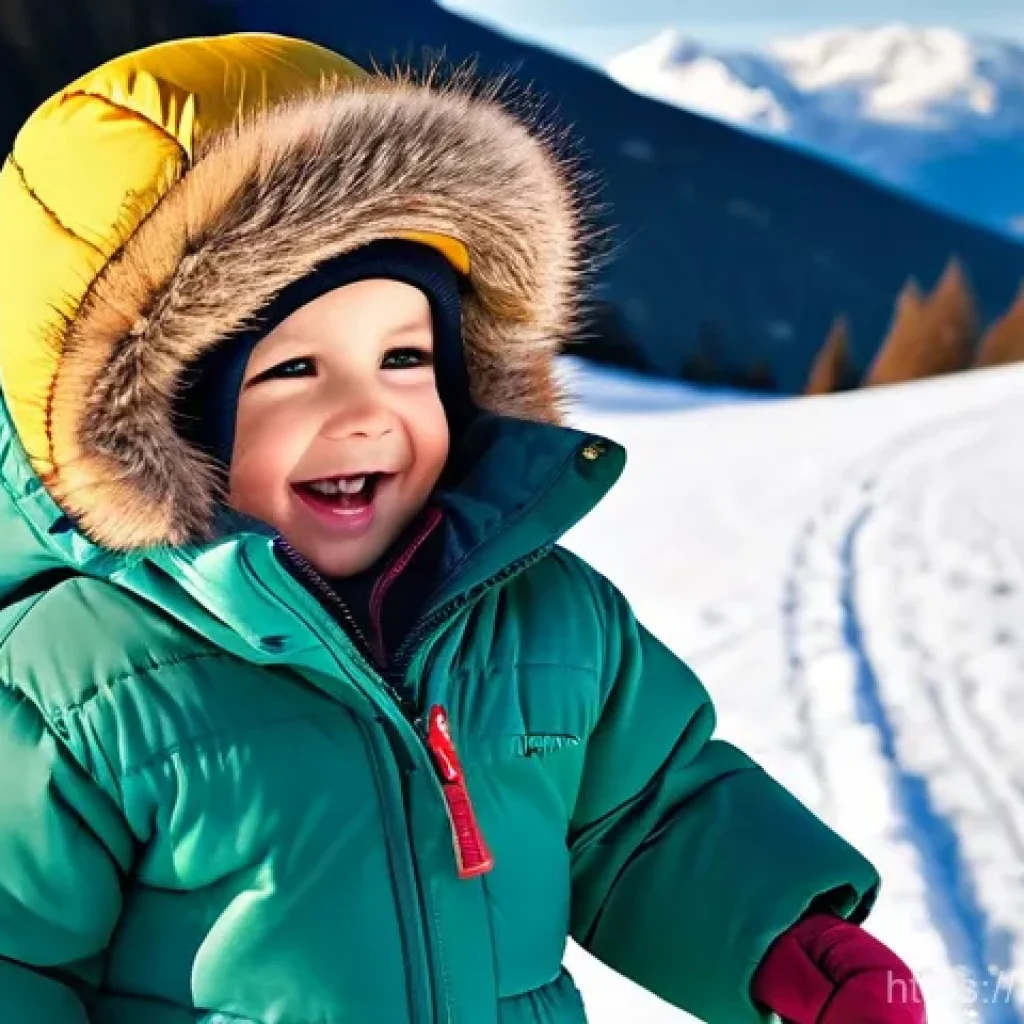 아동용 롱패딩 브랜드 추천 - **Snowy Adventure in Pyrenex-style Puffer:** A joyful 8-year-old child, possibly of French descent, ...