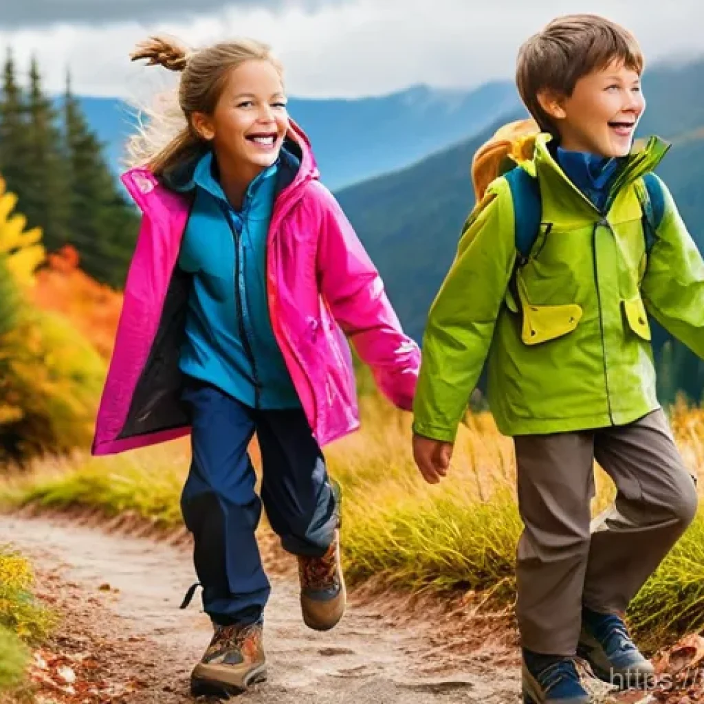 키즈용 아웃도어 브랜드 - **Prompt 1: Joyful Explorers in Layered Gear**
    "Two children, a cheerful girl around 7 years old...