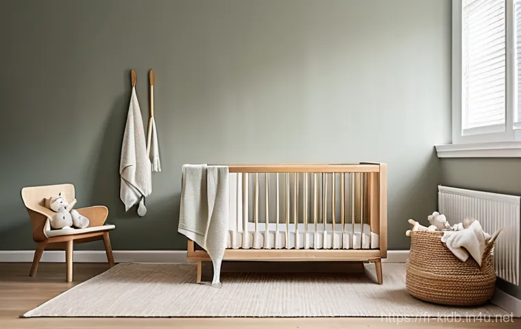 킨더스코너 아동 브랜드 추천 - **"A beautifully arranged Scandinavian-style nursery, filled with soft, natural light. In the center...