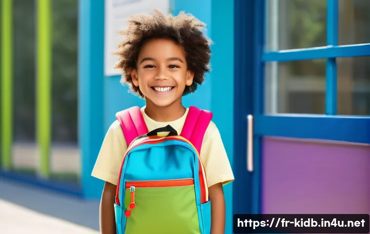 아동용 백팩 브랜드 추천 - A cheerful young child wearing a colorful, ergonomic backpack sized perfectly for their small frame,...