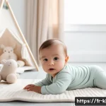 Home 21 오가닉맘과 해피랜드 제품 비교 - A cozy nursery scene featuring a newborn baby wearing a soft organic cotton onesie with gentle paste...