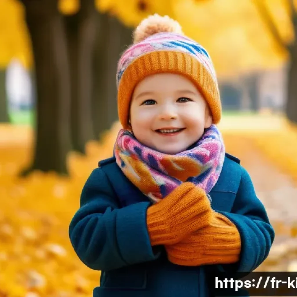 아동용 목도리 브랜드 추천 - A happy young child wearing a colorful, animal-patterned merino wool scarf certified GOTS and Oeko-T...