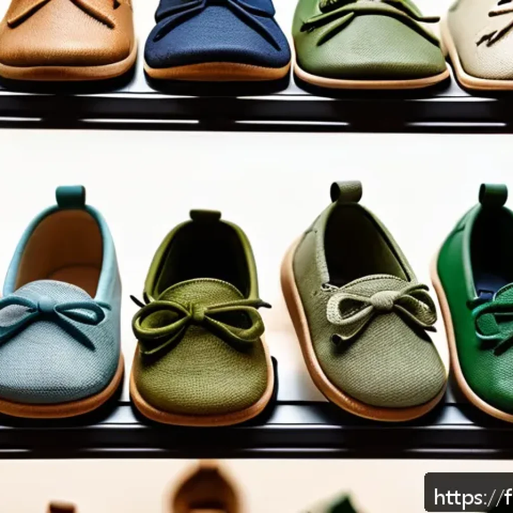 친환경 아동 신발 브랜드 - A cozy children&rsquo;s shoe display in a boutique setting, featuring eco-friendly materials like organic ...
