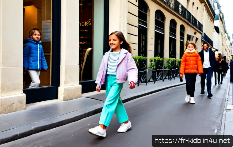 자라키즈의 최신 트렌드 - Photorealistic French children’s spring fashion scene, cheerful children aged 6 to 10 wearing modern...